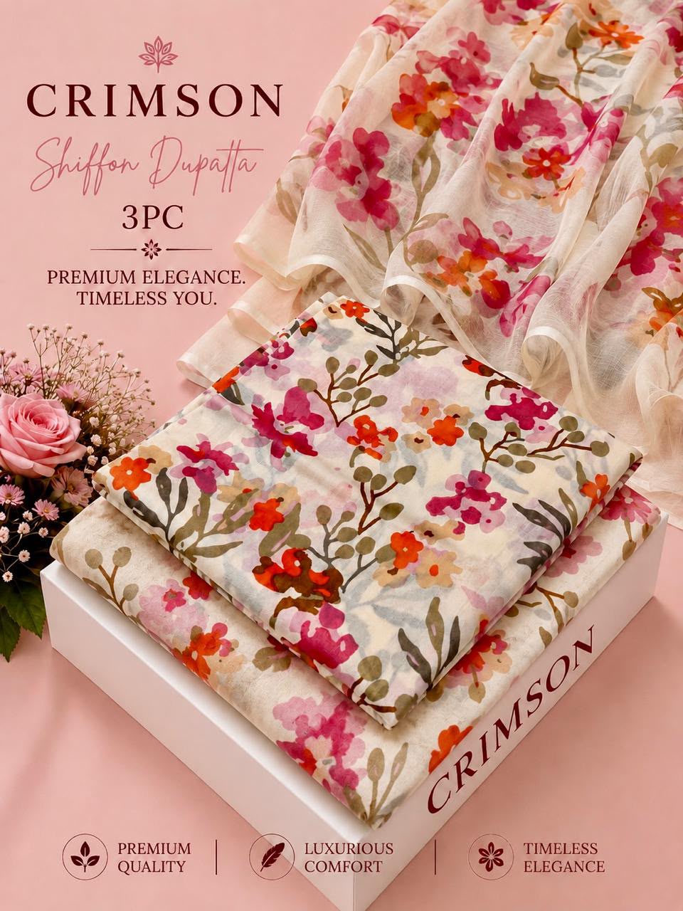 Lawn shafon dupatta 3pc