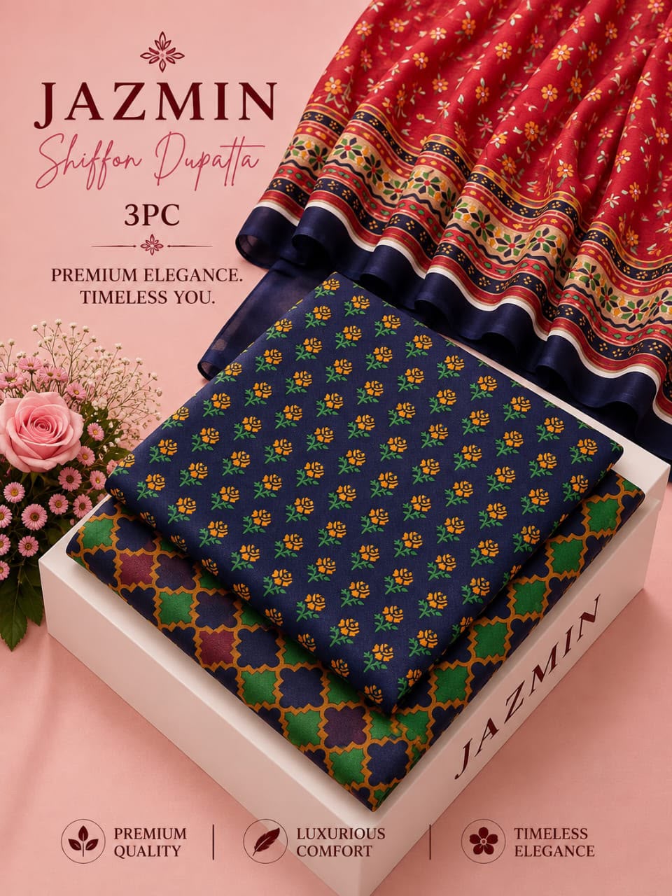 Lawn shafon dupatta 3pc