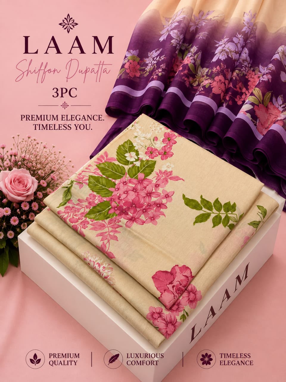 Lawn shafon dupatta 3pc