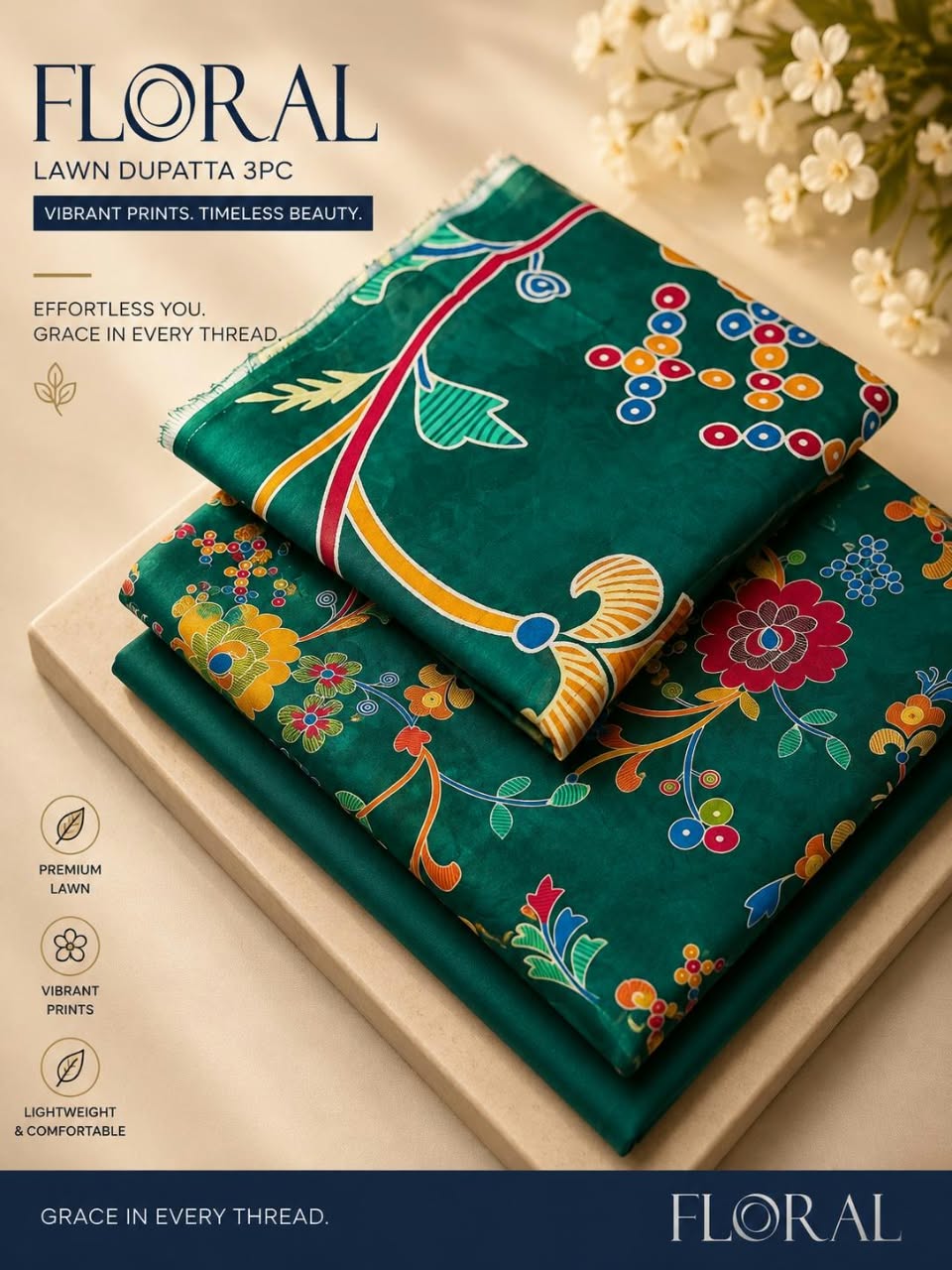 Floral Lawn dupatta 3pc